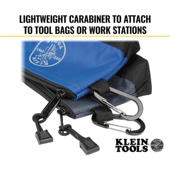Stand-Up Zipper Bag Tool Pouch with Carabiners, 7-Inch Blue and 14-Inch Gray - Picture 3 of 7